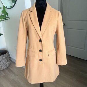 Allegra K Single Breasted Notched Lapel Long Sleeve Peacoats Camel Brown Size S